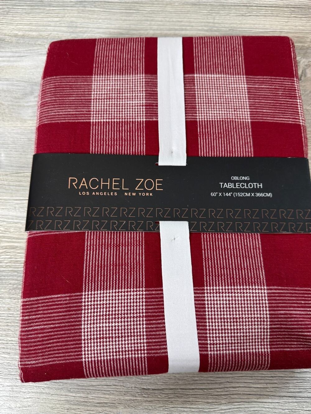 Rachel Zoe Red White Plaid Tablecloth 60”x 144” Farmhouse